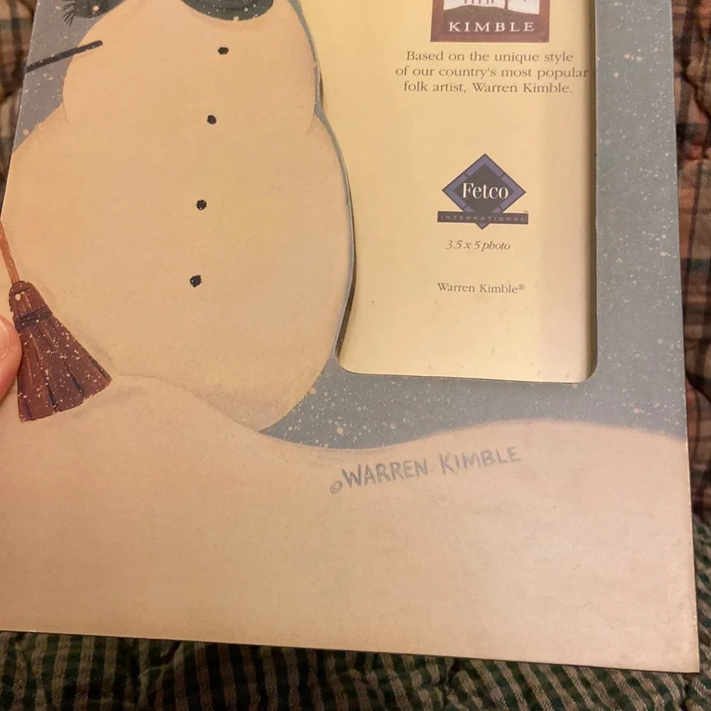 WARREN KIMBLE Folk Art Snowman Painted Wooden Picture Frame